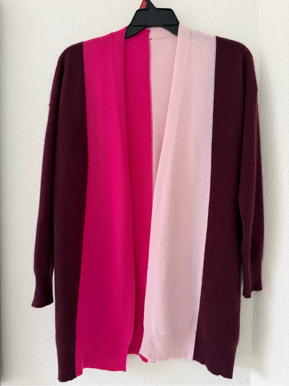 Colorblock Open-Front Oversized 100% Cashmere Cardigan Size S-M Like New
